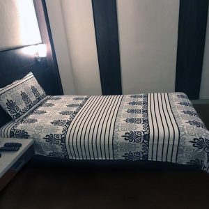 Printed Single Bed cover with one pillow covers made of 100% Cotton Satin - Love for Home - Eternity stripe (Black)