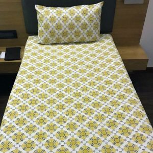 Printed Single Bed cover with one pillow cover made of 100% Cotton - Love for Home - Girasol Yellow