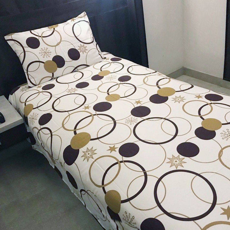 Printed Single Bed cover with one pillow covers made of 100% Cotton Satin - Love for Home - Celestial Rings