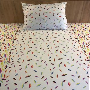 Printed Single Bed cover with one pillow covers made of 100% Cotton Satin - Love for Home - Scattered Leaflet