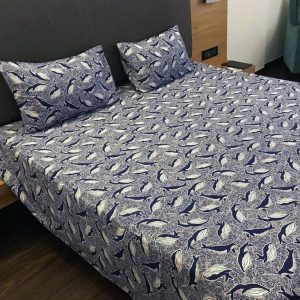 Printed Double/Queen Bed cover with two pillow covers made of 100% Cotton - Love for Home - Deep Sea Blue