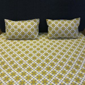 Printed Double/Queen Bed cover with two pillow covers made of 100% Cotton - Love for Home - Tropical Flower Orange