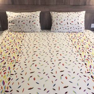 Printed King Bed cover with two pillow covers made of 100% Cotton Satin - Love for Home - Scattered Leaf