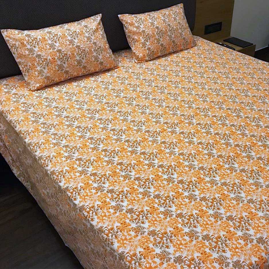 Printed Double/Queen Bed cover with two pillow covers made of 100% Cotton - Love for Home - Girasol Yellow