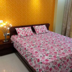 Printed King Bed cover with two pillow covers made of 100% Cotton Satin - Love for Home - (pink)