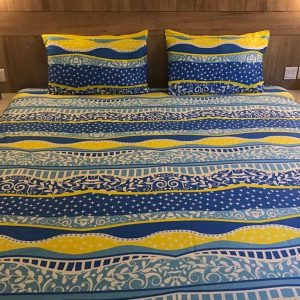 Printed Double/Queen Bed cover with two pillow covers made of 100% Cotton Satin - Love for Home - Waves of Sanity