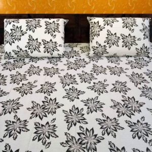 Printed Double/Queen Bed cover with two pillow covers made of 100% Cotton - Love for Home -Double Bed (Black)