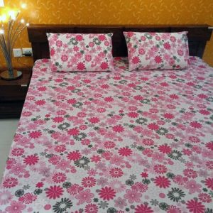 Printed Double/Queen Bed cover with two pillow covers made of 100% Cotton - Double Bed (pink)