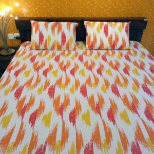 Printed Double/Queen Bed cover with two pillow covers made of 100% Cotton - Love for Home - Double Bed (Yellow)