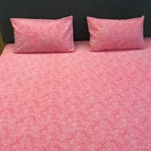 Printed Double/Queen Bed cover with two pillow covers made of 100% Cotton - Love for Home - Maze Pink