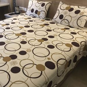 Printed Double/Queen Bed cover with two pillow covers made of 100% Cotton Satin - Love for Home - Celestial Rings