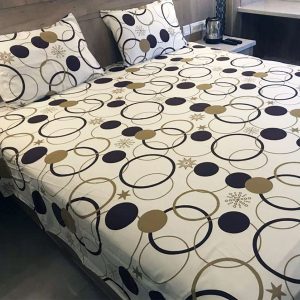 Printed King Bed cover with two pillow covers made of 100% Cotton Satin - Love for Home - Celestial Rings